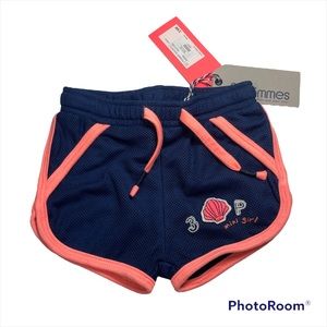 NWT 3 Pomme navy blue mesh Shorts with coral binding size 3-6M